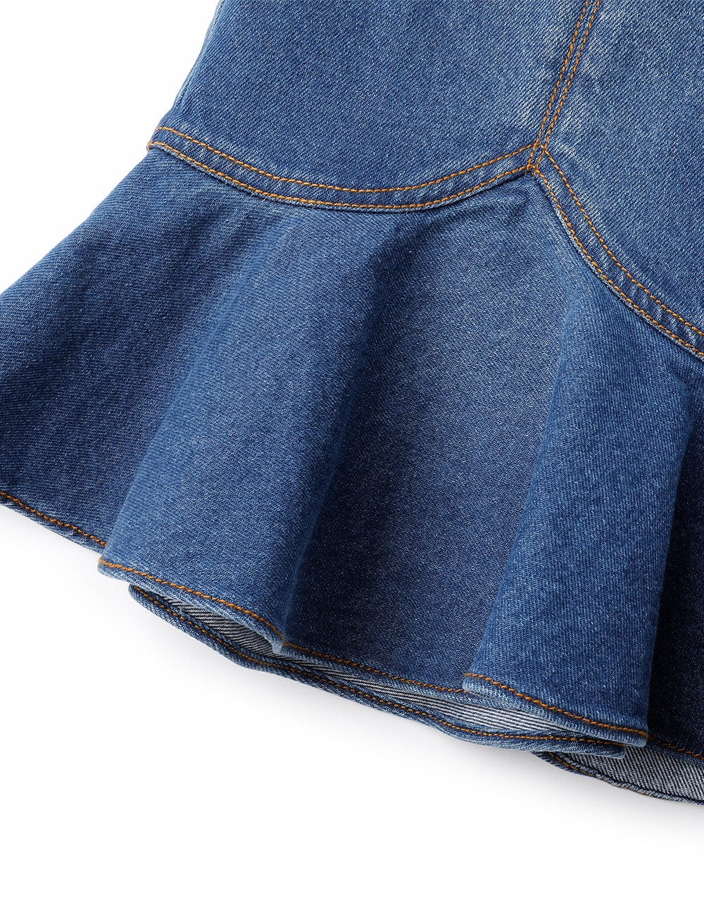 Women's Blue Wavy Trim Flared Denim Skirt