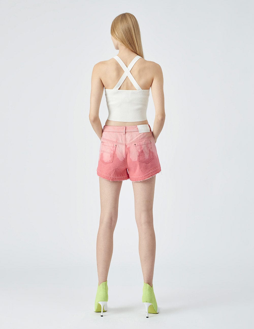 Women's Light Pink Tie-Blend Denim Shorts