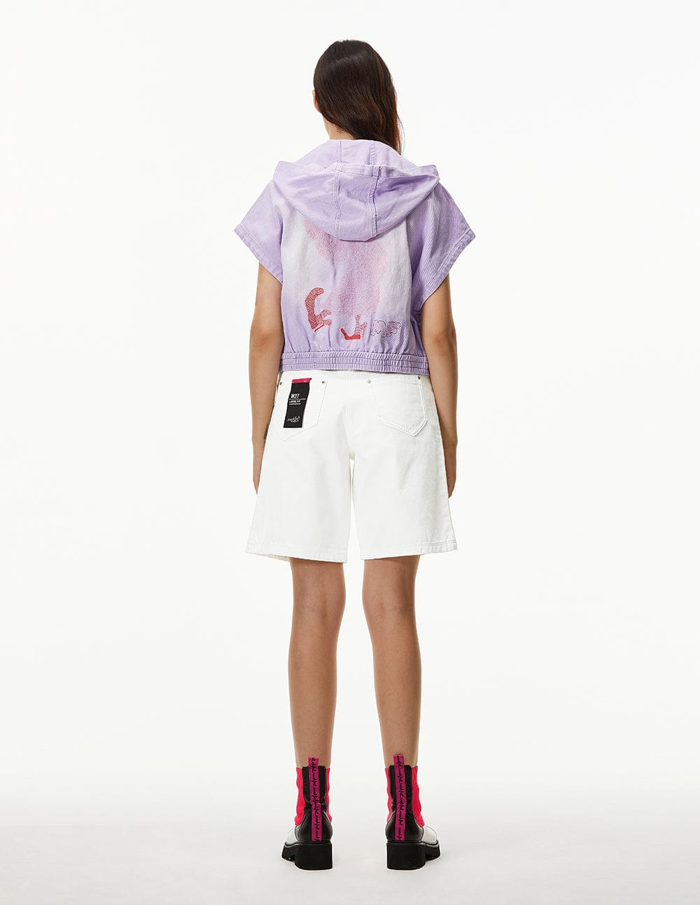 Women Embroidered Sleeveless Zip-Up Hooded Denim Jacket