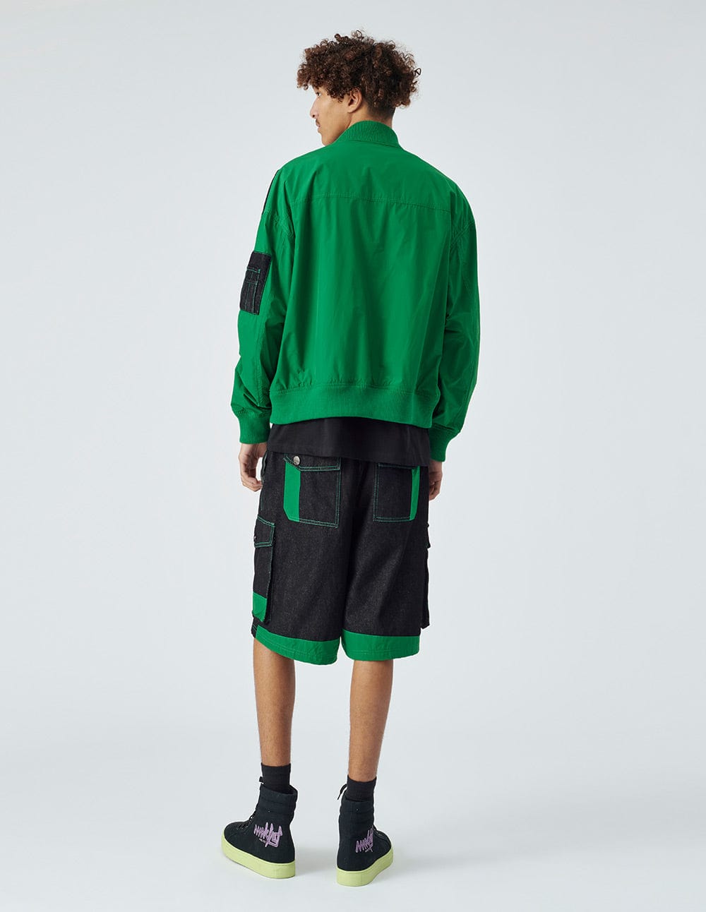 Men's Patchwork Washed Baseball Denim Jacket