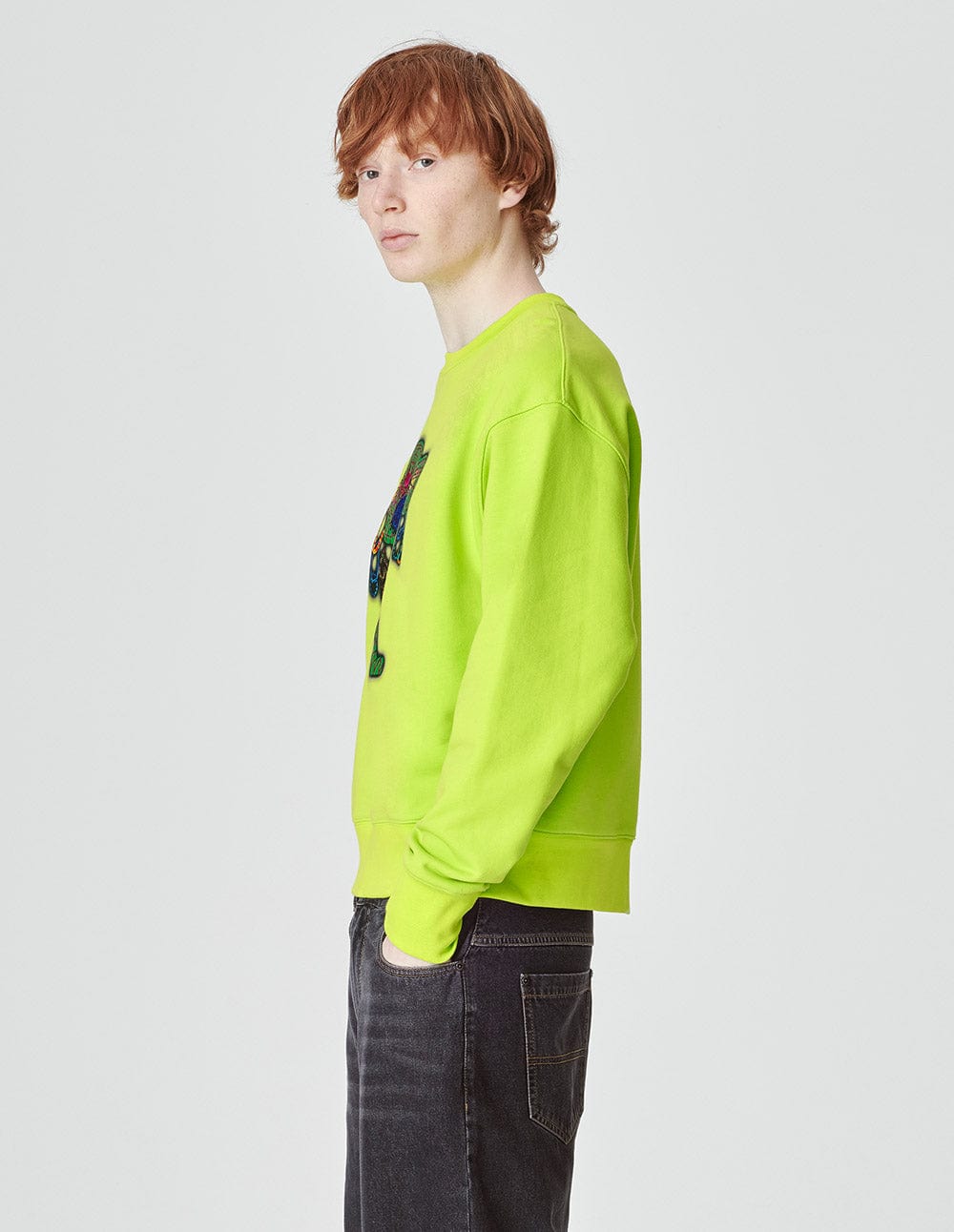 Unisex Style Fluorescent Green Cotton Print Sweatshirt