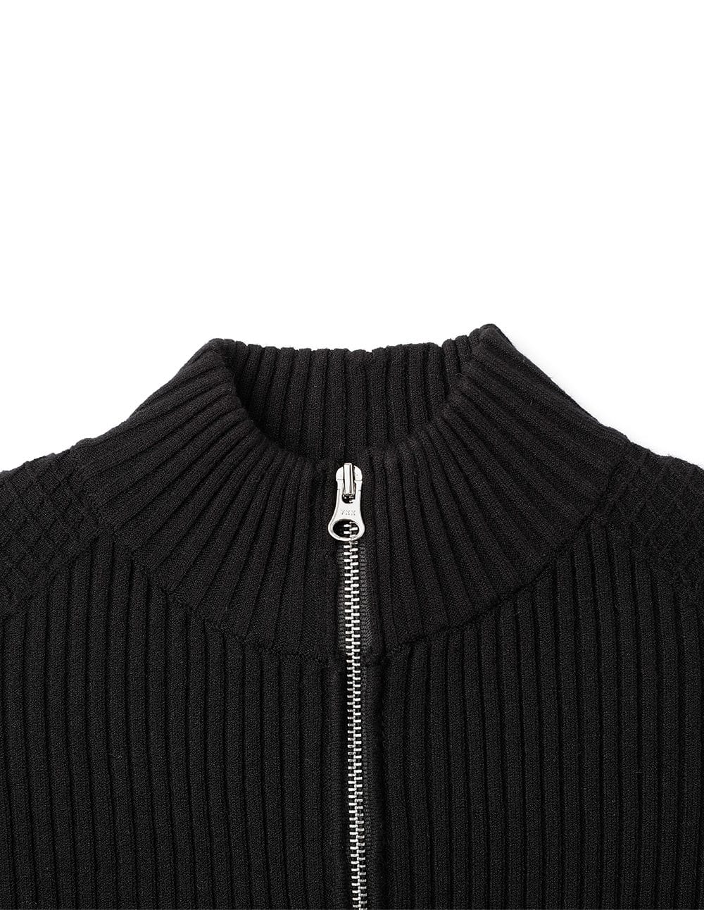 Women's Black Small Stand Zip Collar Knit Sweater