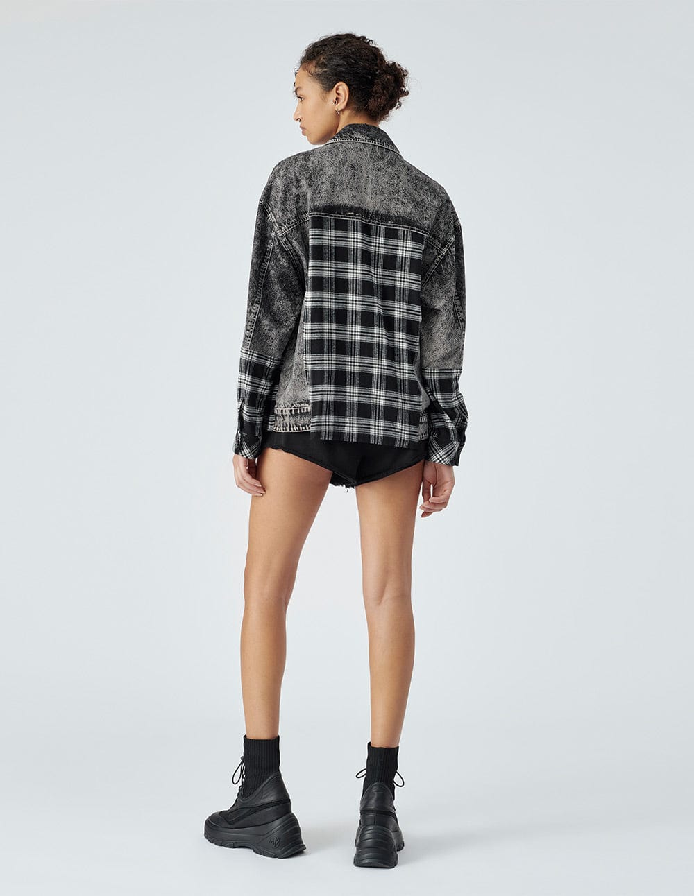 Unisex's Plaid Stitching Denim Jacket