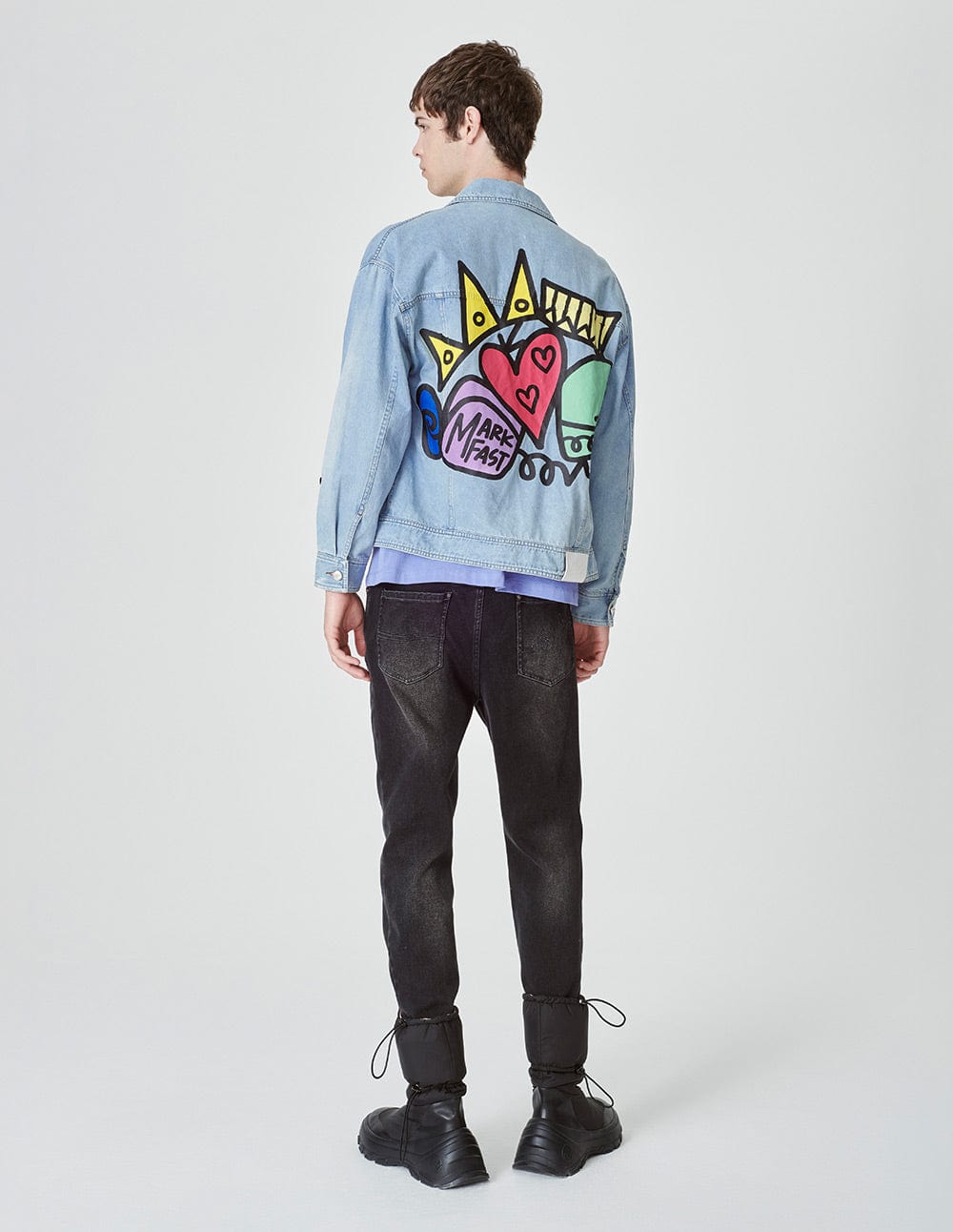 Unisex Printed Washed Denim Jacket