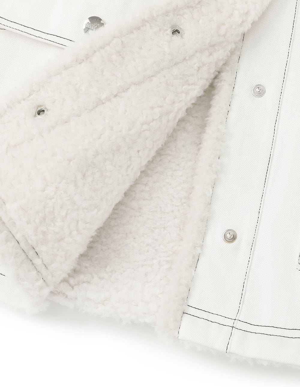 White Hooded Fleece Denim Jacket